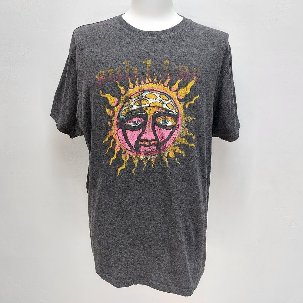 Sublime Graphic T-Shirt Men's Band Sun Logo 2XL Charcoal Heather Distressed Tee